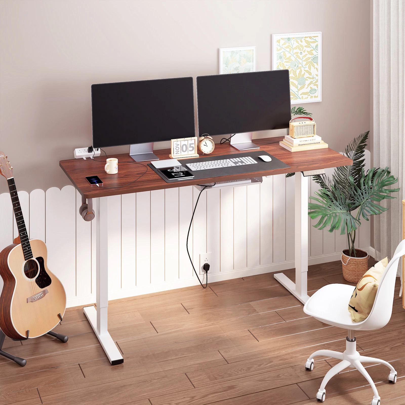 Home Office Adjustable Standing Desk with Built-In